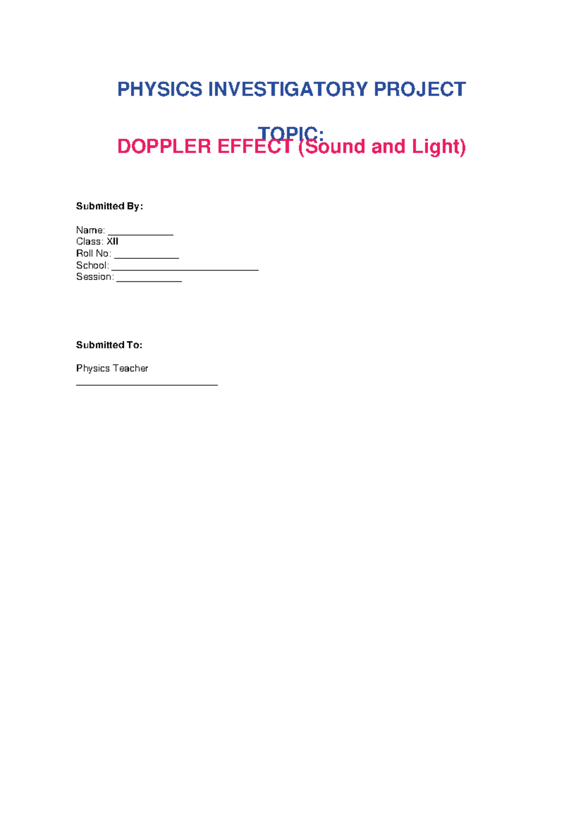 Class 12 Physics Investigatory Project: Understanding the Doppler ...