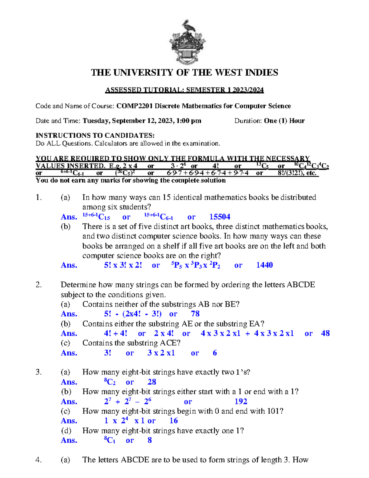 COMP2201 Discrete Mathematics Assessed Tutorial Solutions - Sem 1 2023 ...