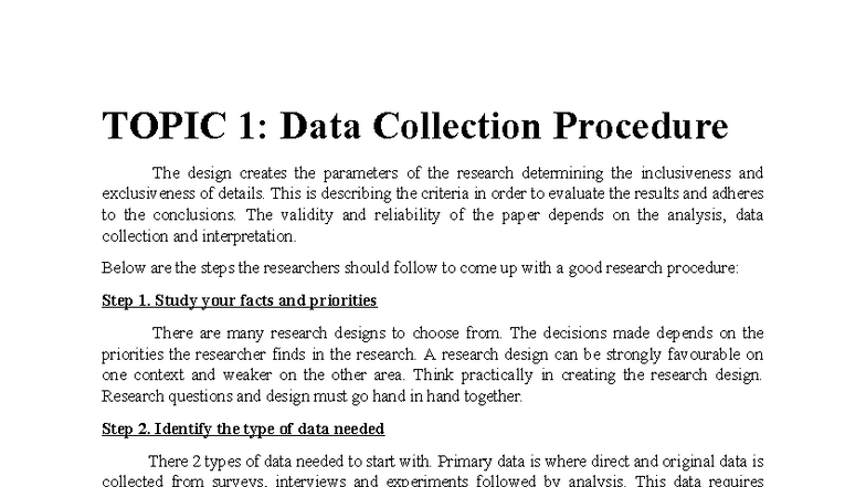Research Methodology: Data Collection & Analysis Procedures - Studocu