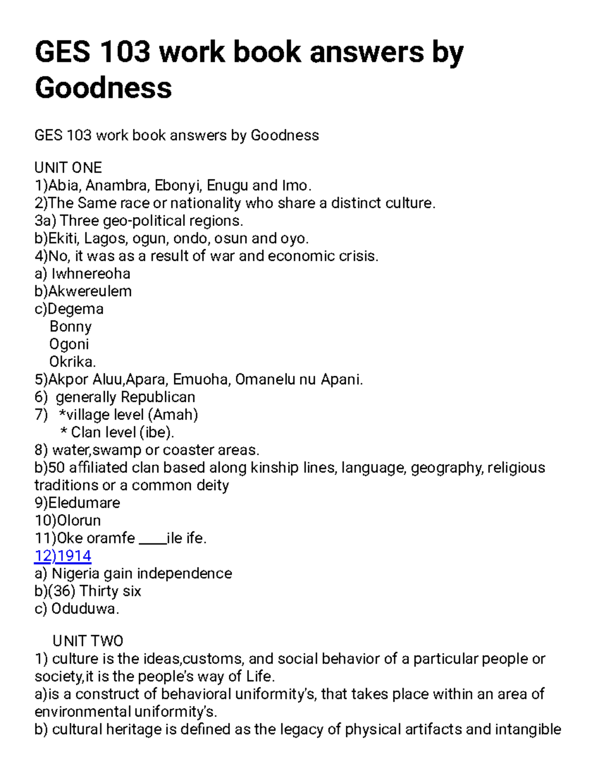 GES 103 Workbook Answers: Comprehensive Solutions and Insights - Studocu