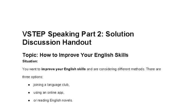 VSTEP Speaking Part 2: Strategies for Improving English Skills - Studocu