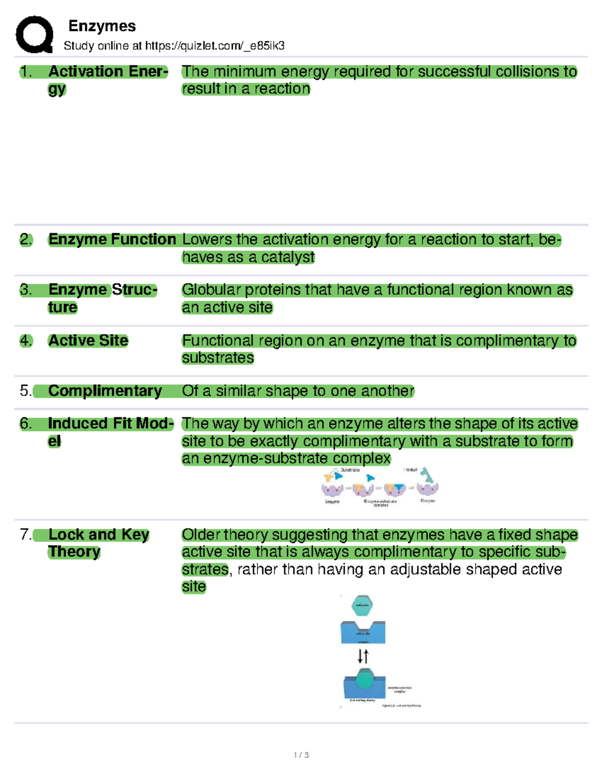 Enzymes Study Flashcards: Key Concepts and Mechanisms Explained - Studocu