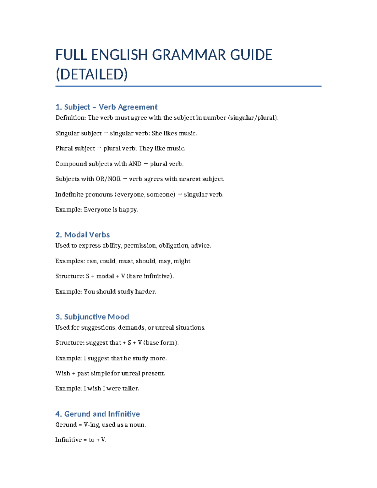 ENG 101: Comprehensive English Grammar Guide (Detailed) - Studocu