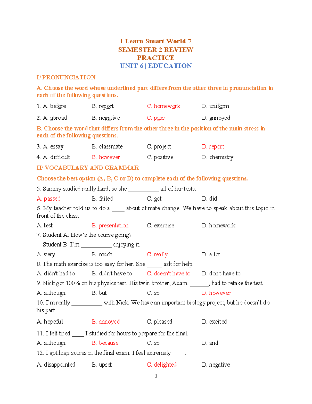 TA7 ISW - Semester 2 Review Key with Unit 6 Practice Exercises - Studocu