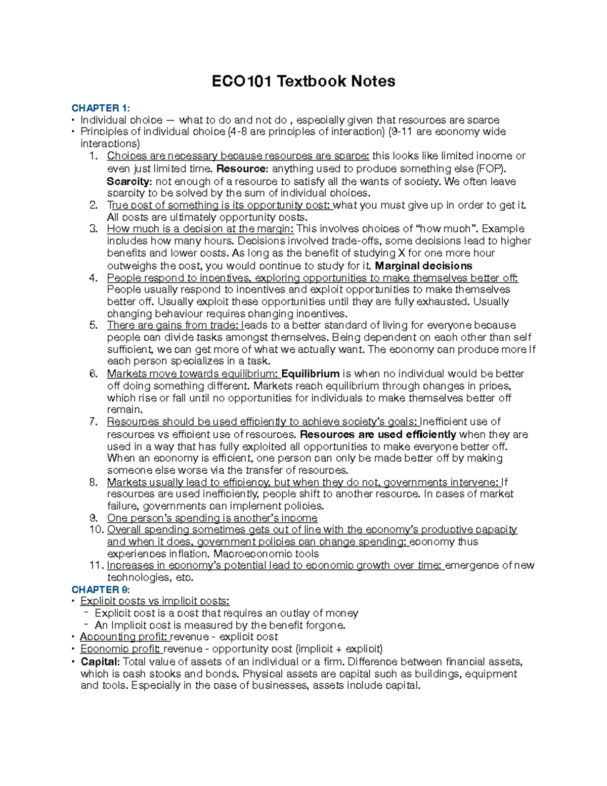 ECO101 Textbook Notes: Chapter 1-2 Overview of Economic Principles ...