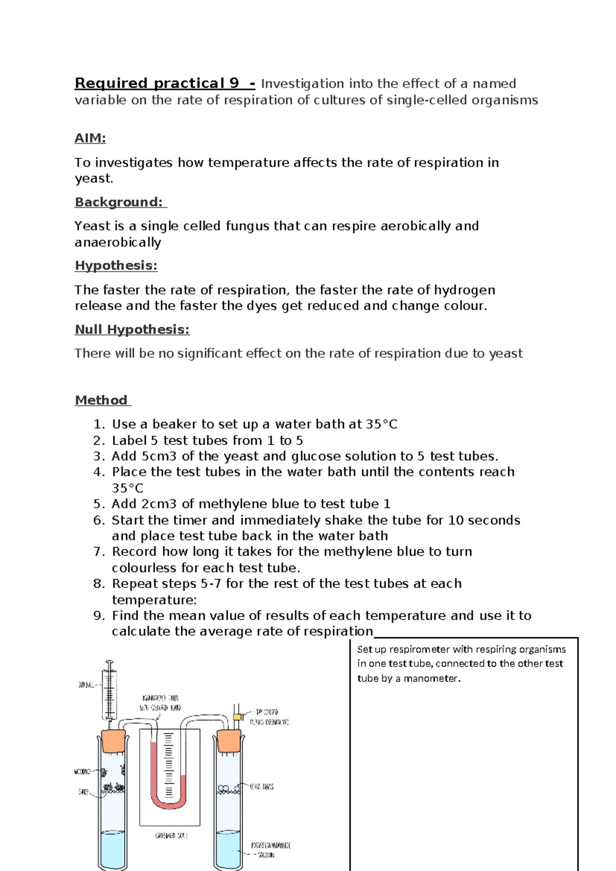 Required practical 9 - Set up respirometer with respiring organisms in ...