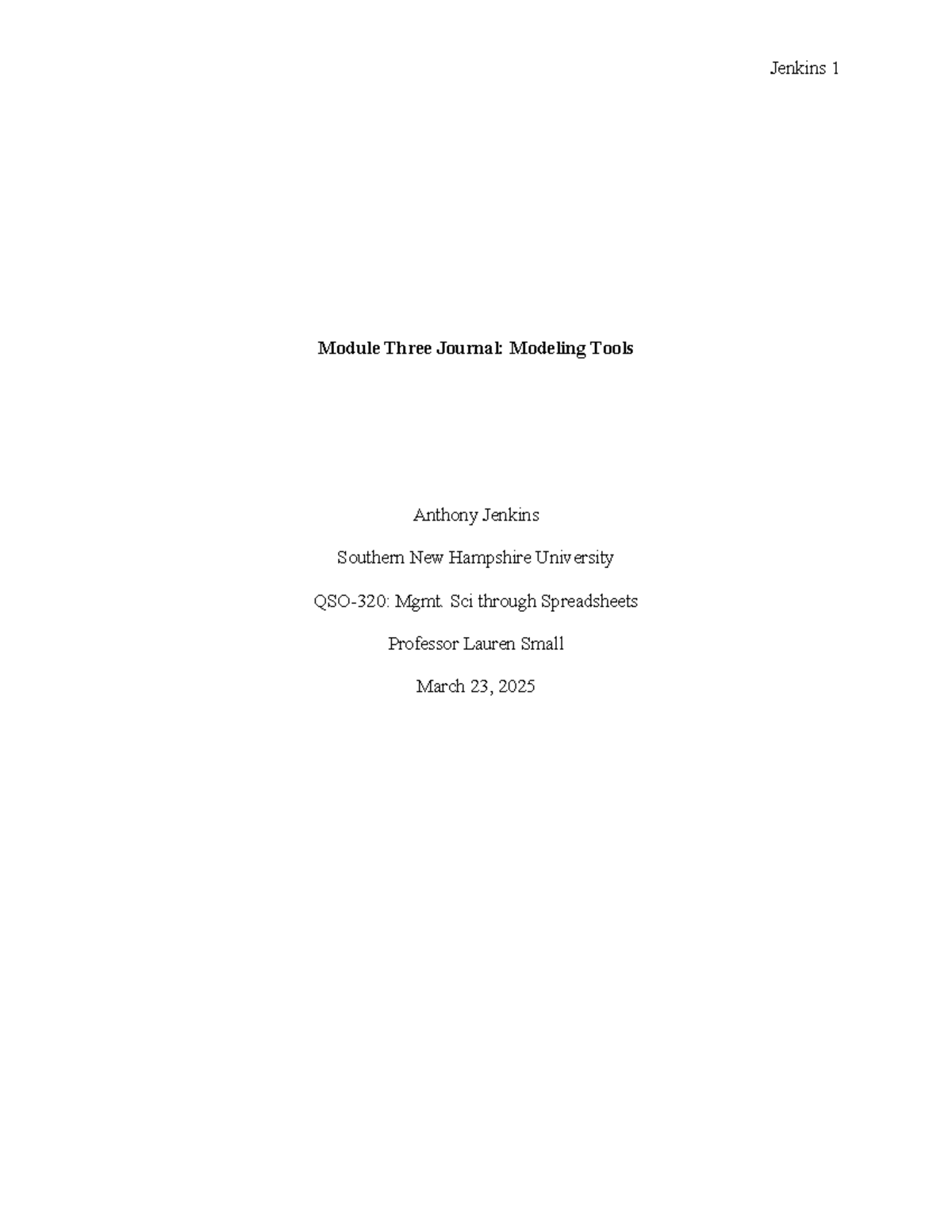 Module 3 Journal - Models and Analysis - Module Three Journal: Modeling ...