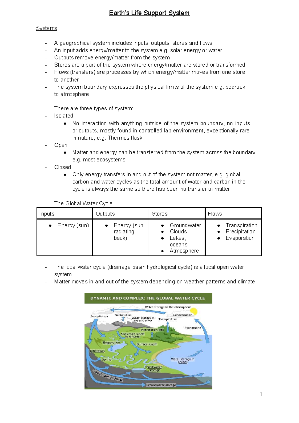 ELSS Notes: Understanding Life Support Systems and Cycles - Studocu
