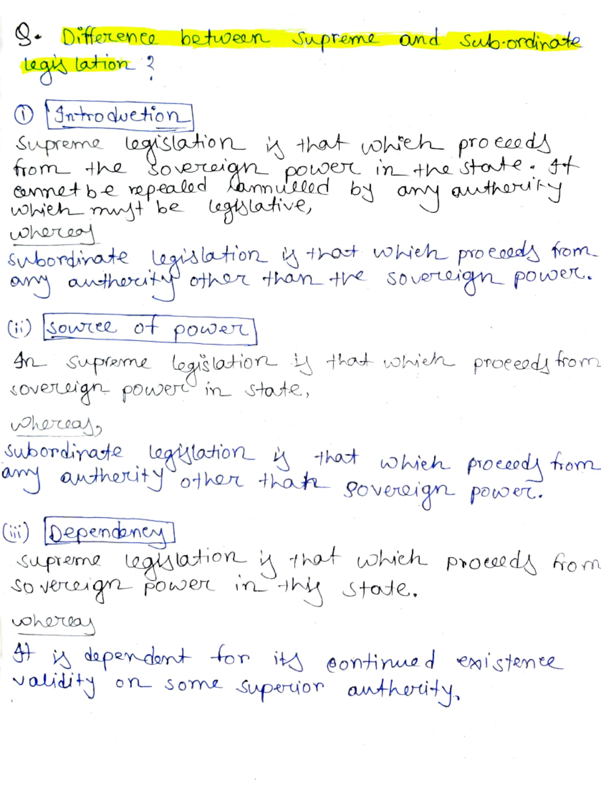 Supreme vs Subordinate Legislation: Key Differences Explained - Studocu