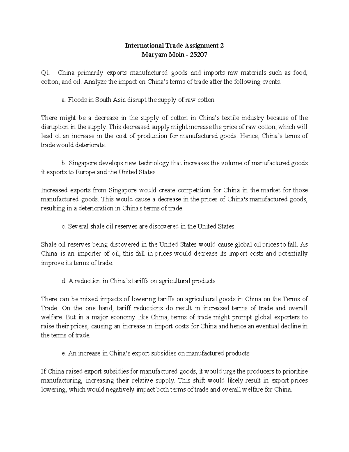 International Trade Assignment 2: Analyzing China's Trade Dynamics ...