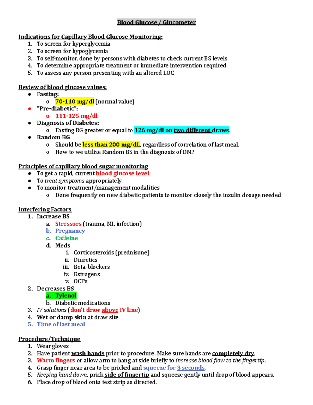 Glucometer Quiz - notes - Blood Glucose / Glucometer Indications for ...