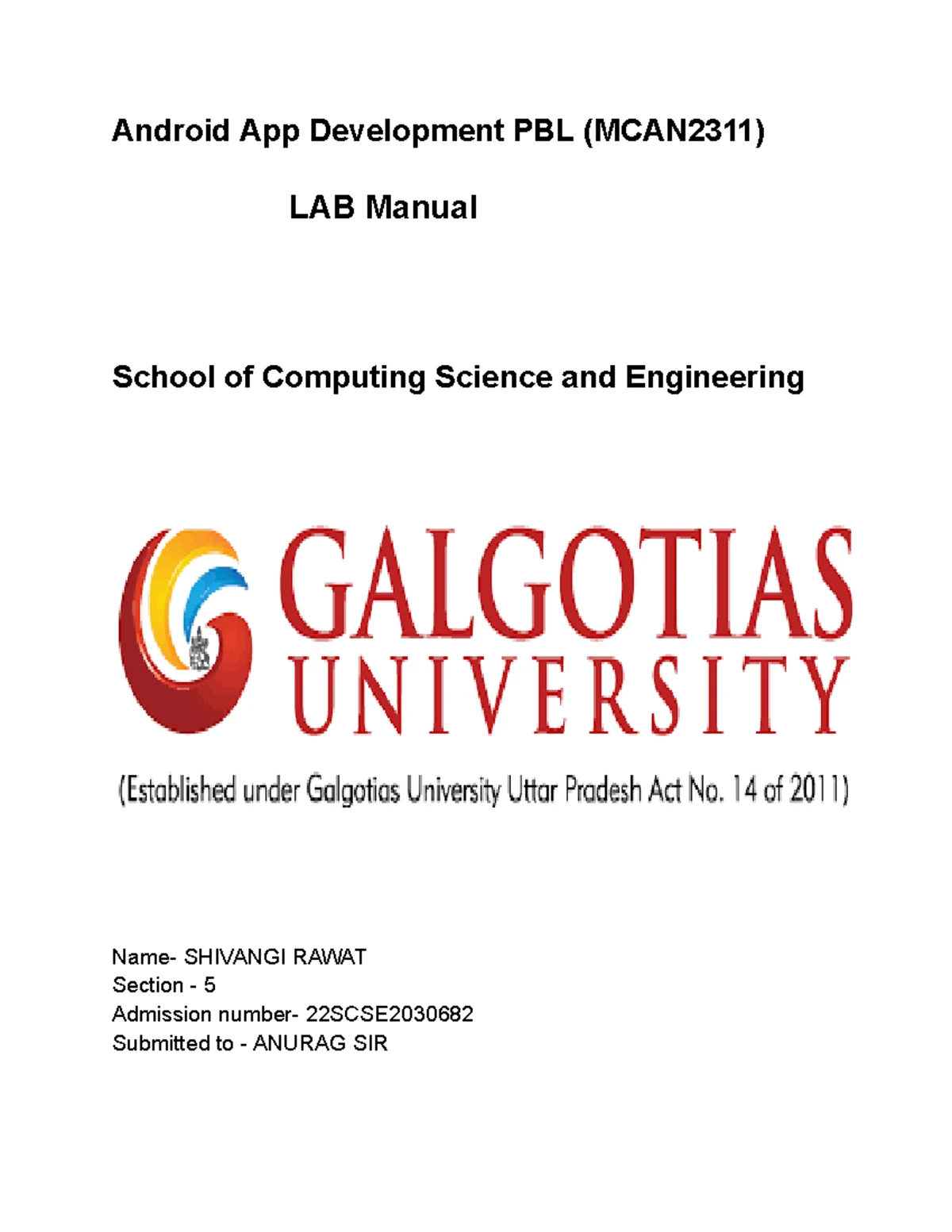 Android LAB FILE - EXPERIMENT- 1. Create a basic Android application ...
