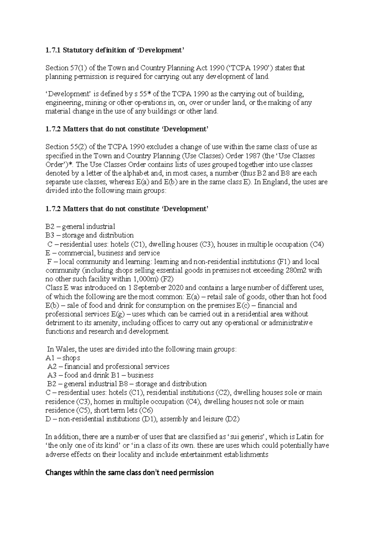 Unit2 - summaries - 1.7 Statutory definition of ‘Development’ Section ...