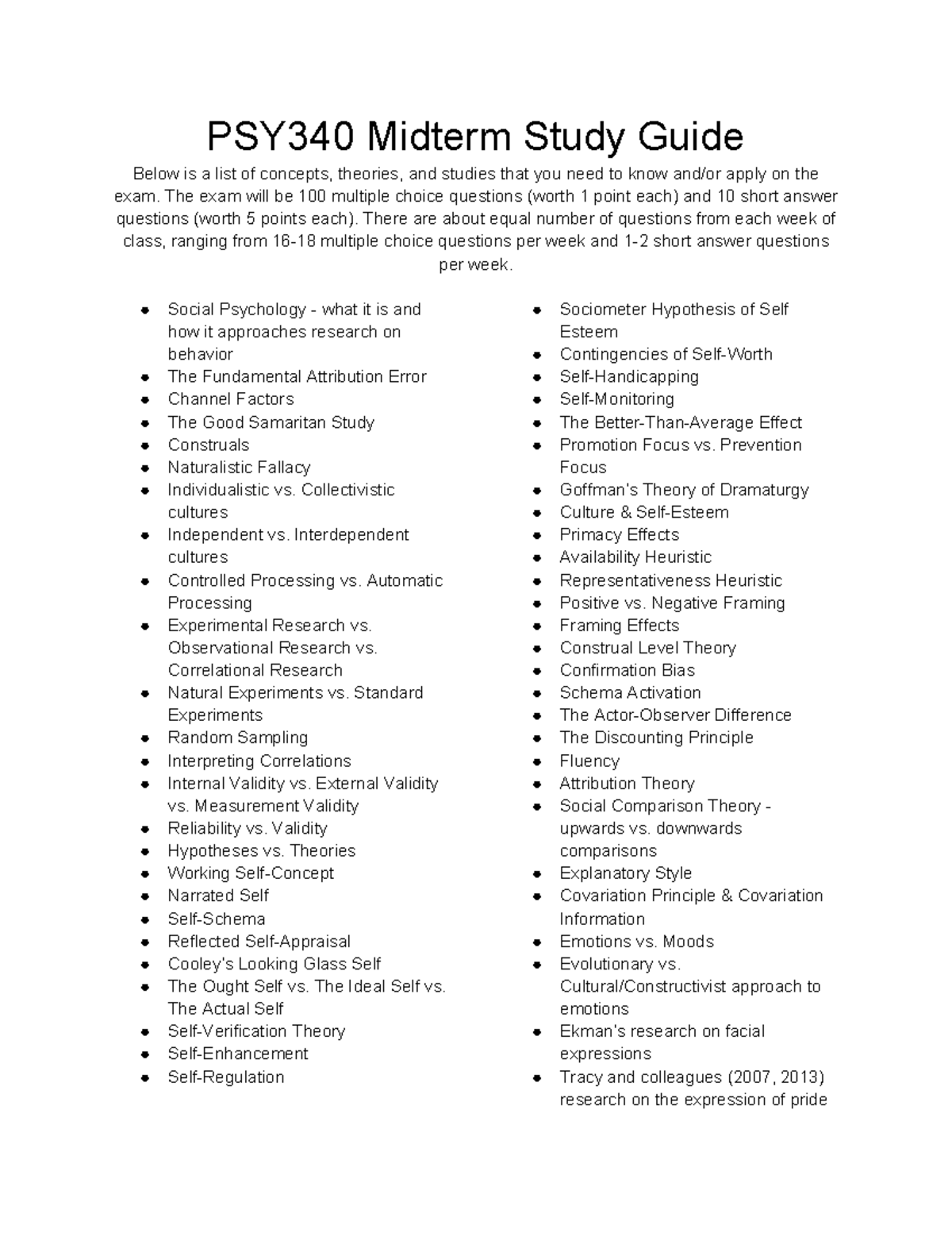 PSY340 Midterm Study Guide: Key Concepts and Theories Overview - PSY340 ...