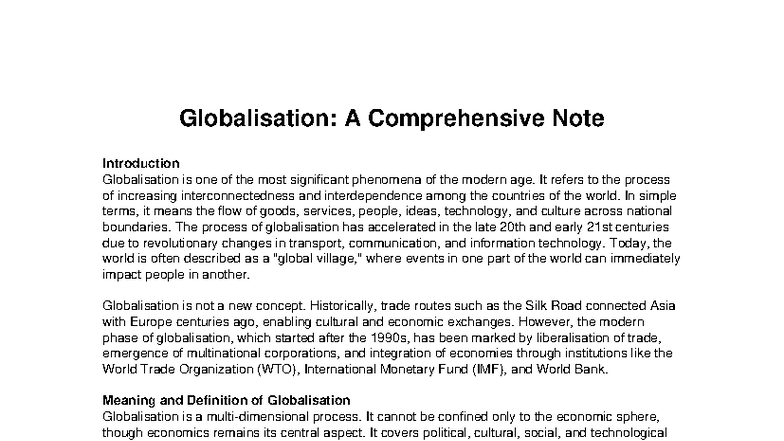 Globalisation Note - nice - Globalisation: A Comprehensive Note ...