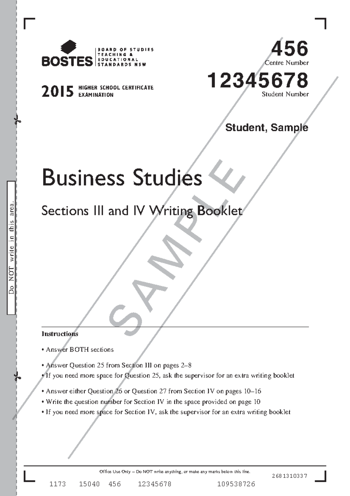 Business studies hsc sample booklet s3 4 - Centre Number Student Number ...