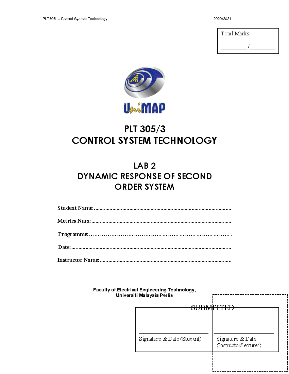 PLT 305 - LAB 2 - FOR VIEWING ONLY - PLT 305/ CONTROL SYSTEM TECHNOLOGY ...