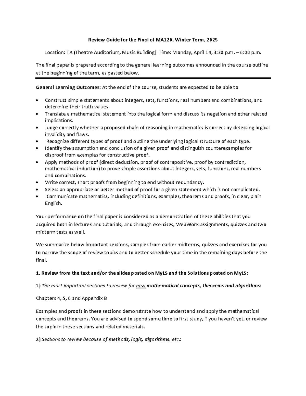 MA120 Final Exam Review Guide for Winter 2025 - Studocu