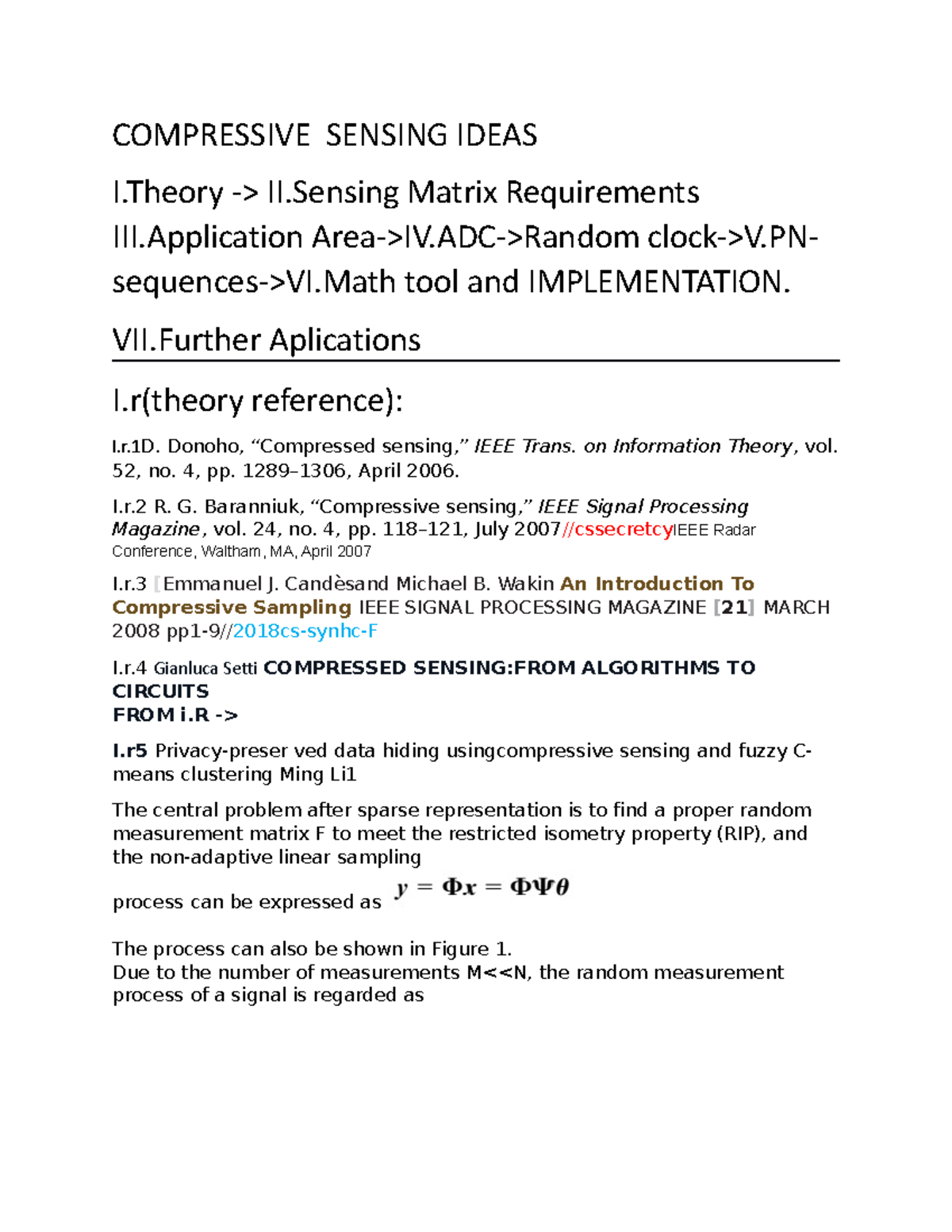 Compressive Sensing Ideas - COMPRESSIVE SENSING IDEAS I -> II Matrix ...