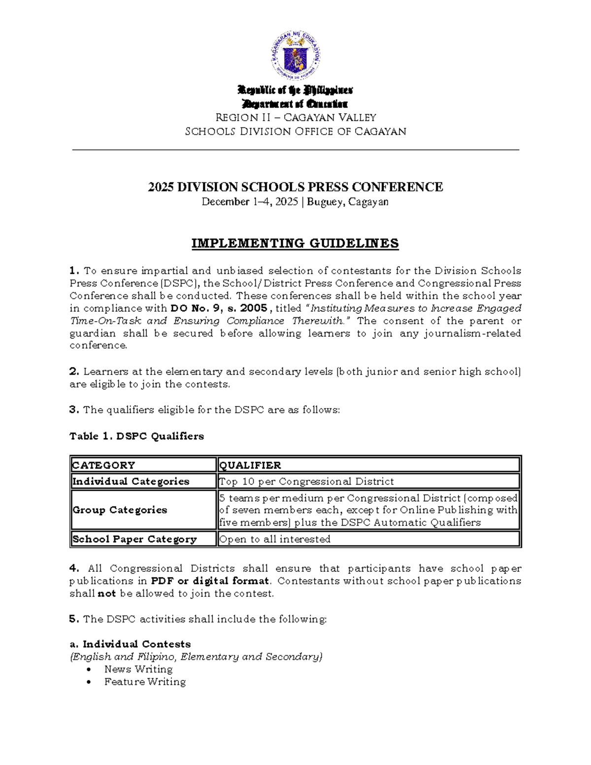 DSPC 2025: Guidelines for Division Schools Press Conference - Studocu