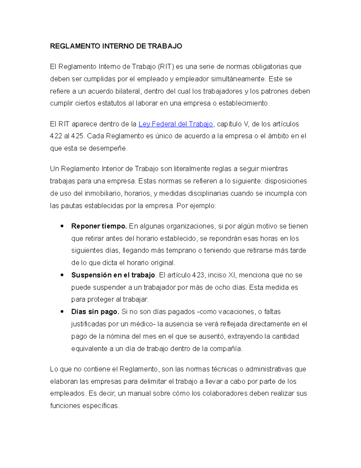 Reglamento Interno DE Trabajo Bryan - REGLAMENTO INTERNO DE TRABAJO El ...