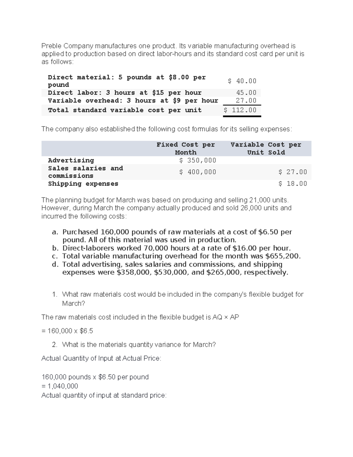 HW 6 Ch 9 - Flexible Budget & Variance Analysis - Studocu