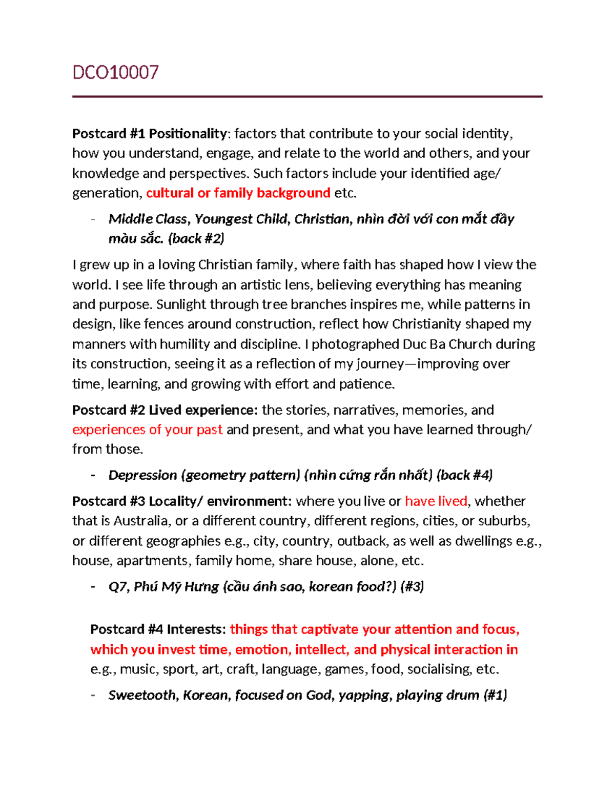 DCO10007 - Exploring Social Identity and Personal Narratives - Studocu
