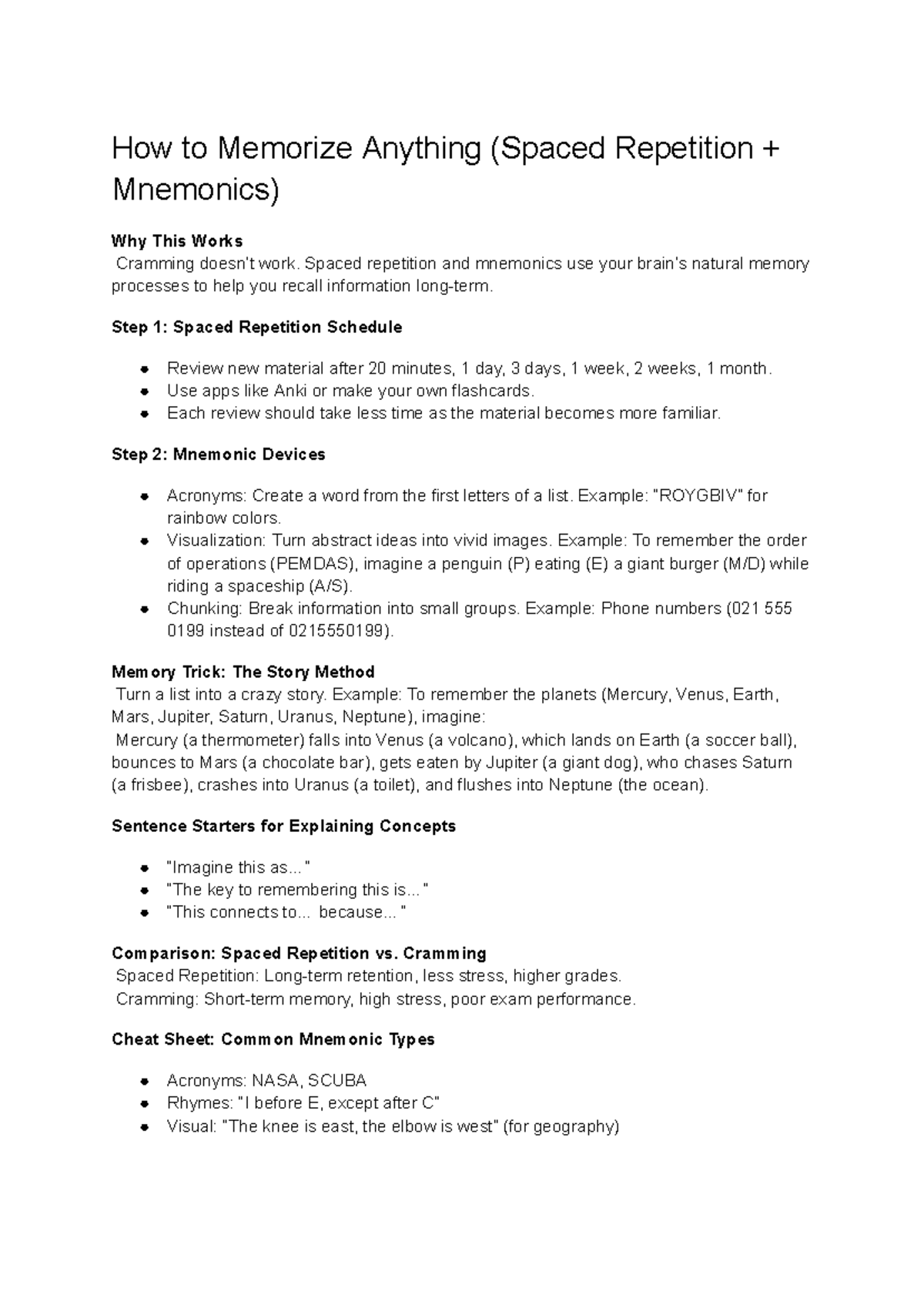 How to Memorize Anything: Spaced Repetition & Mnemonics Guide - Studocu