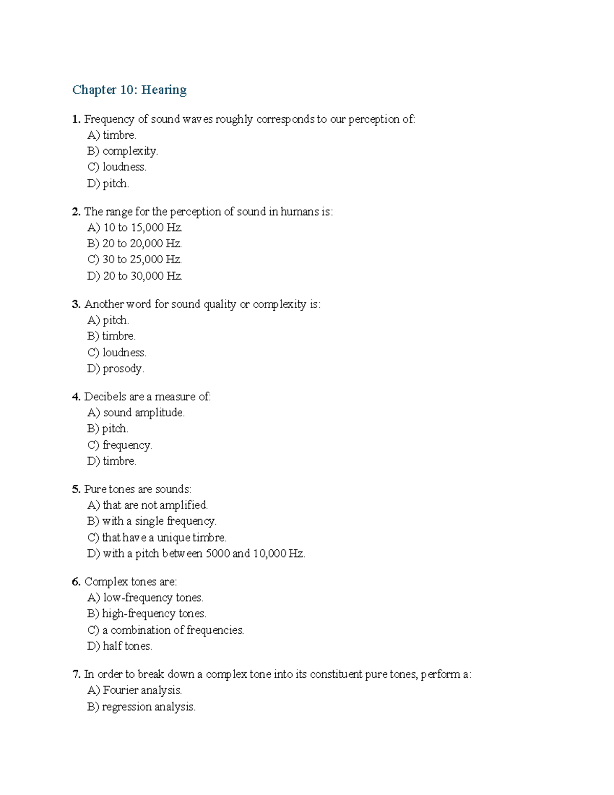 Hearing - Chapter 10 Study Guide and Practice Questions - Studocu