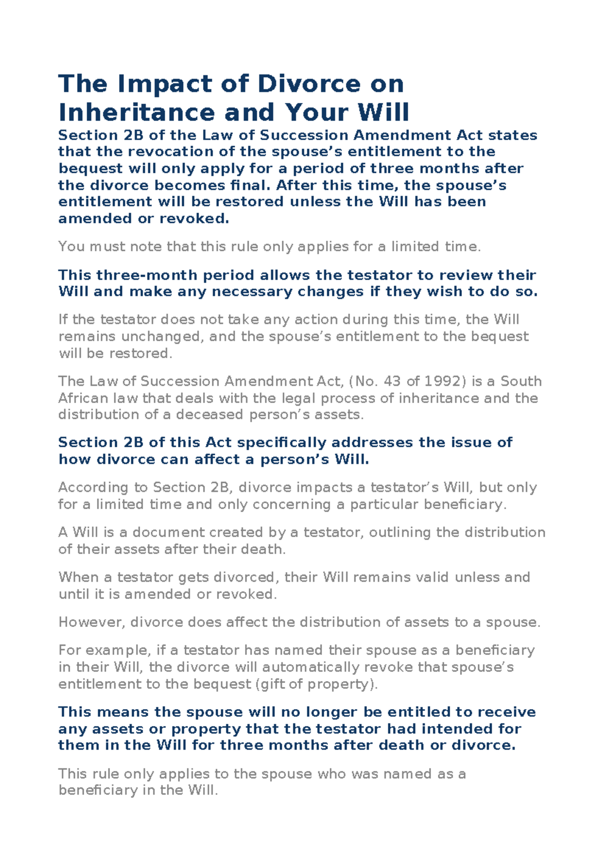 Divorce and Inheritance: Understanding Section 2B of the Law of ...