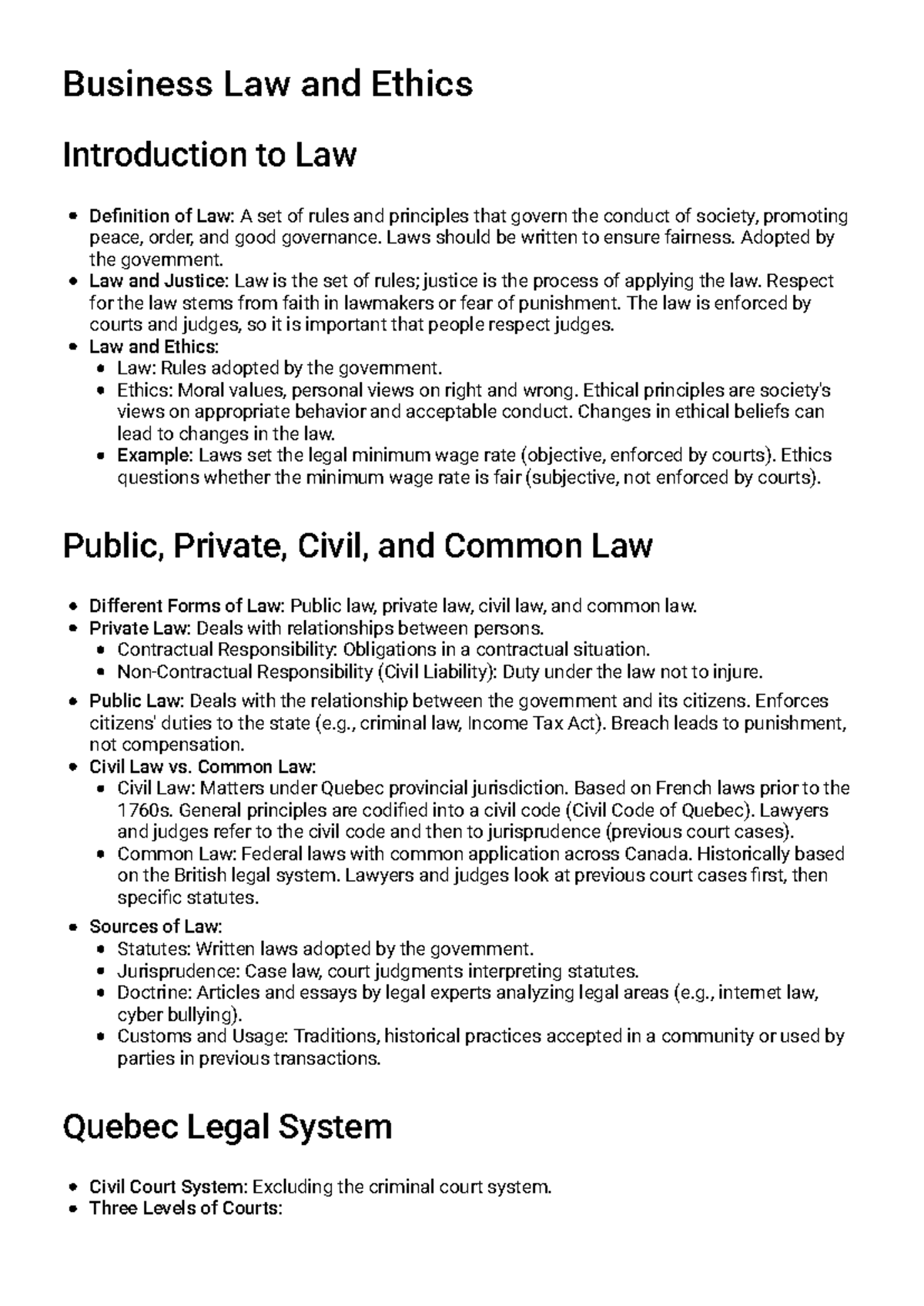 COMM 316 - Business Law and Ethics: Summary of Lessons 1 & 2 - Studocu