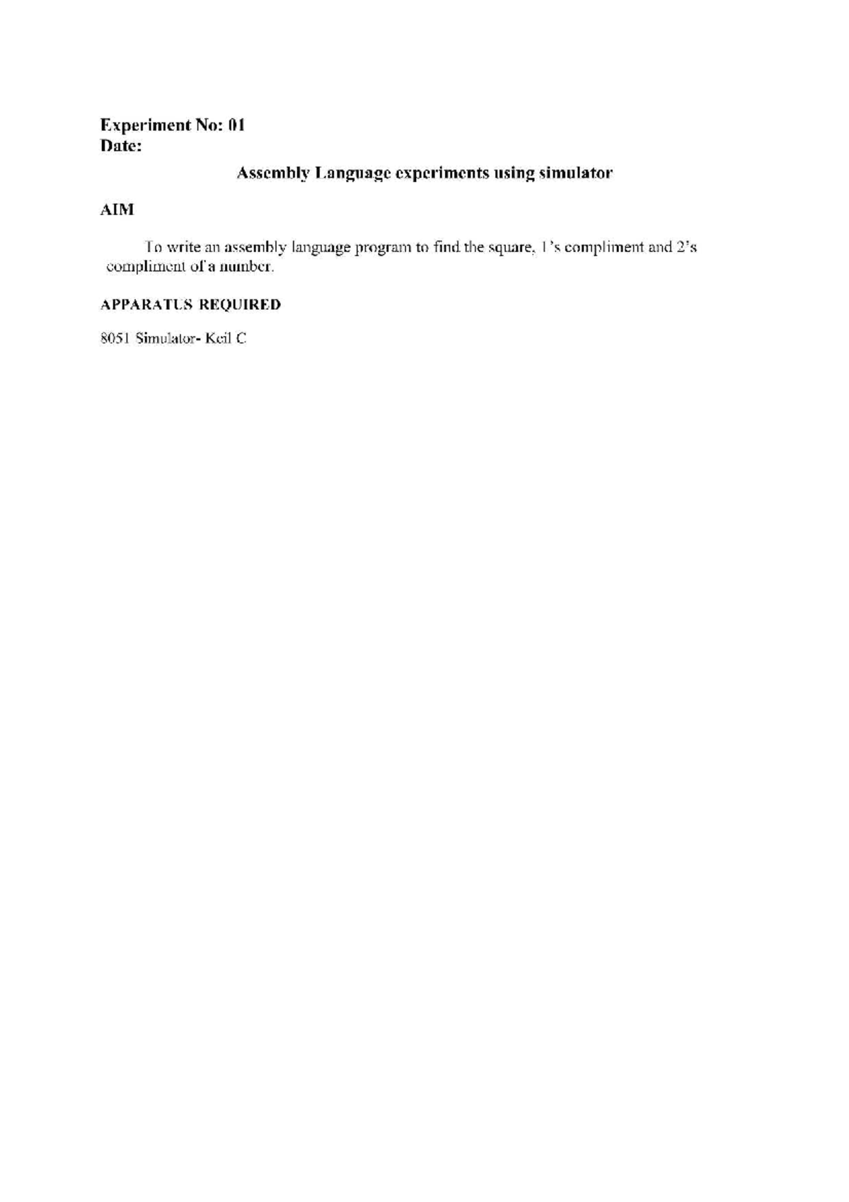 CS3691 Embedded Systems: Assembly Language Experiments Manual - Studocu