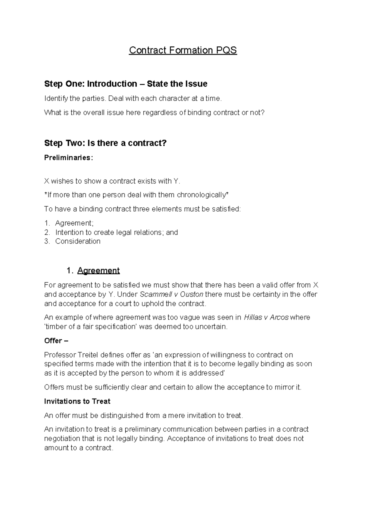 Contract Law Unit 1 PQS - Exam Problem Question Structure Guide - Studocu
