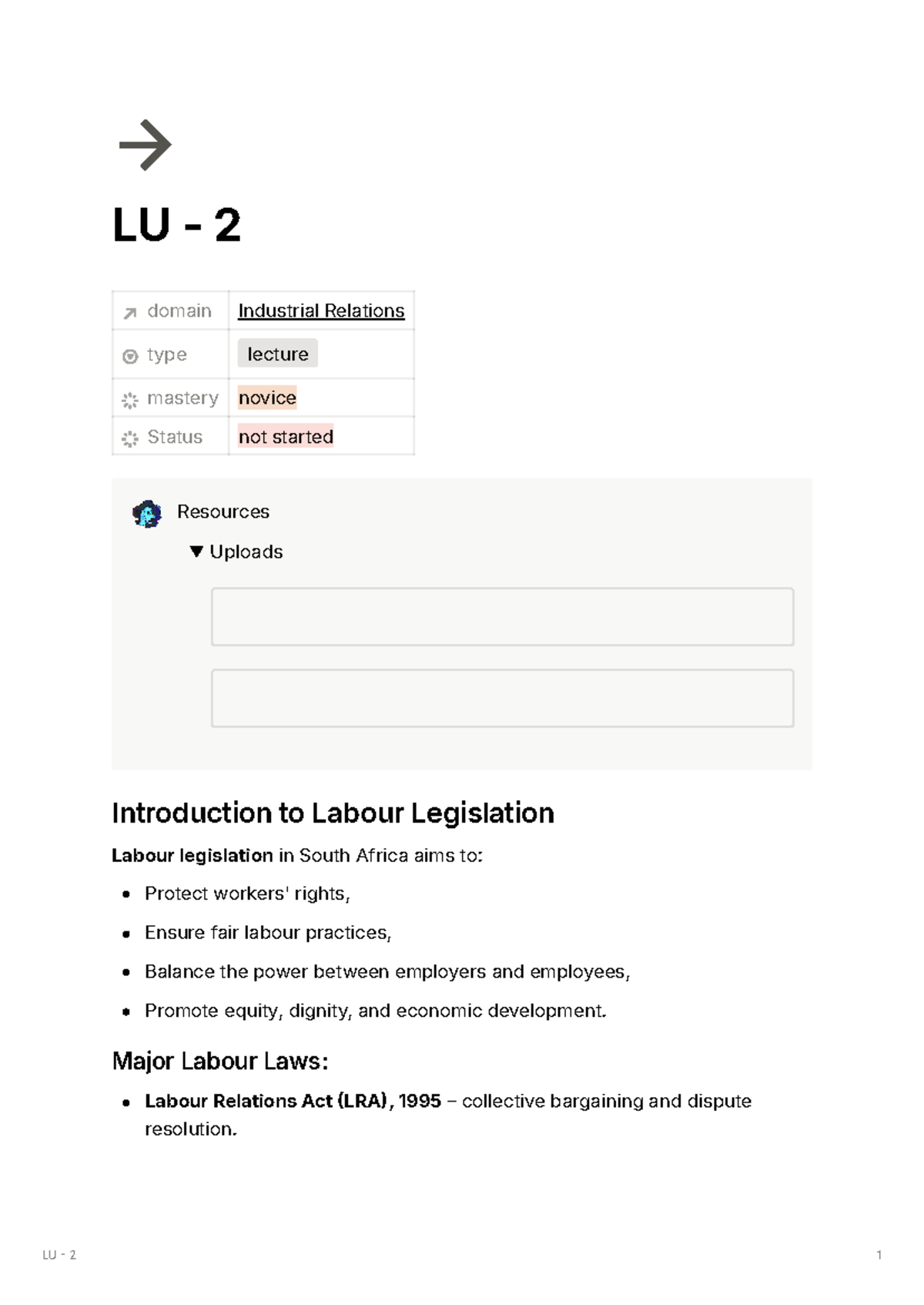 LU 2 Lecture: Overview of Labour Legislation & Key Provisions in SA ...