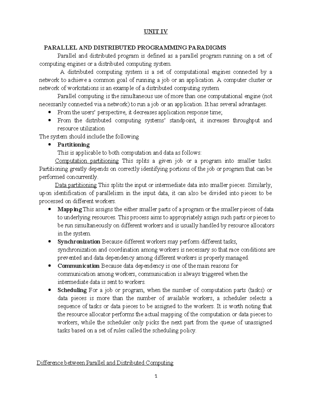CC UNIT IV - Parallel and Distributed Programming Paradigms - Studocu