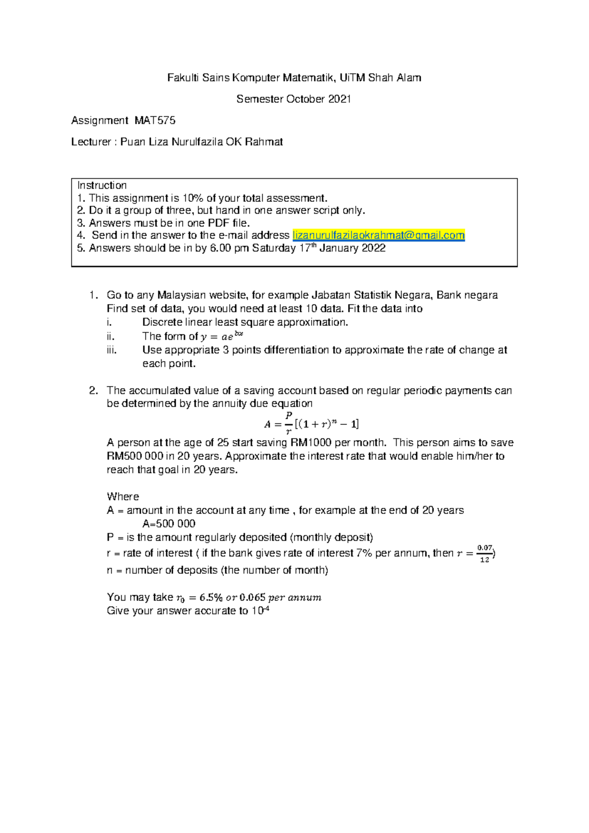 Assignment MAT575 - October 2021: Data Analysis and Savings Calculation ...