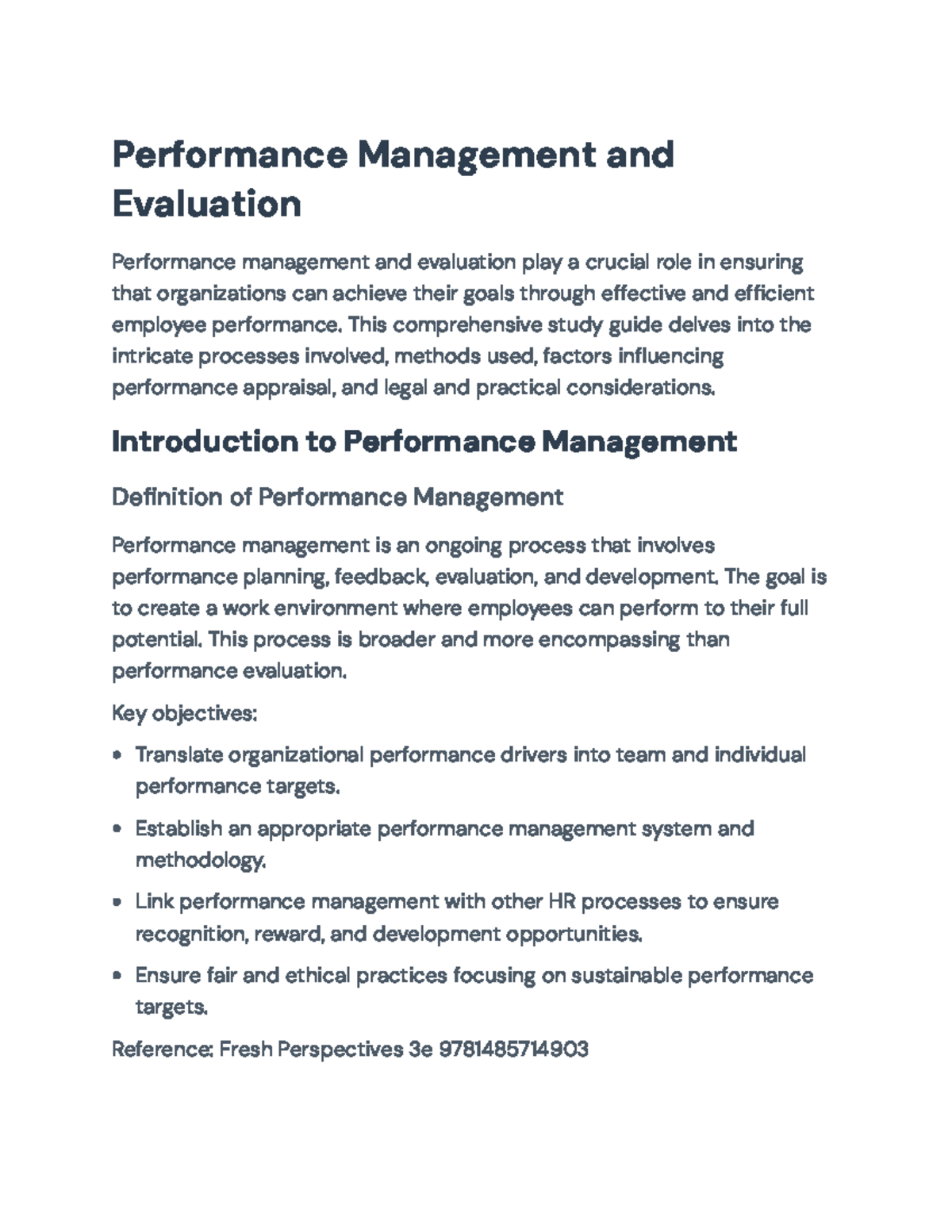 Performance Management and Evaluation Study Guide (Fresh Perspectives ...