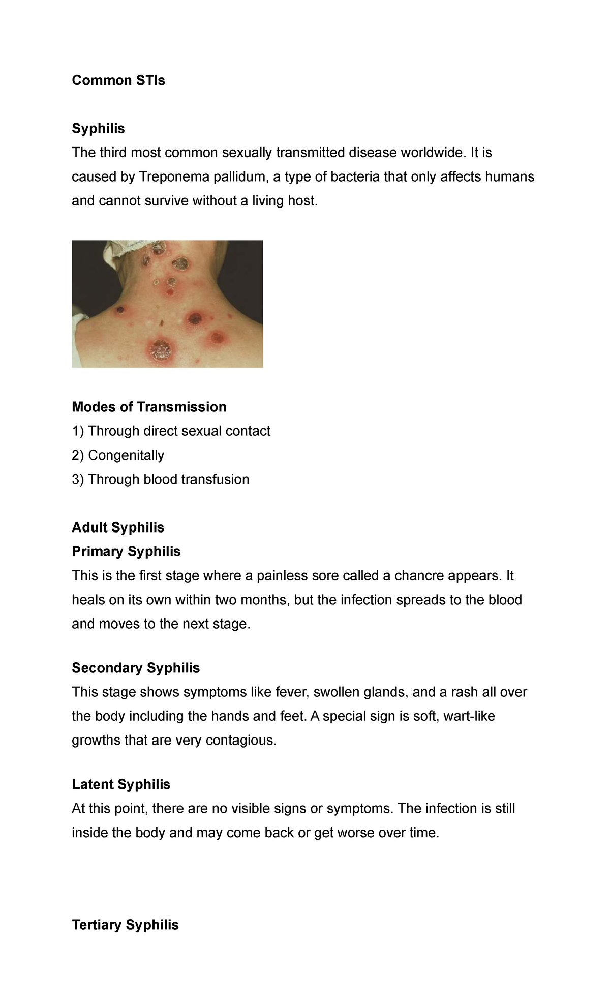 Syphilis Overview and Diagnosis: Key Insights on STIs - Studocu