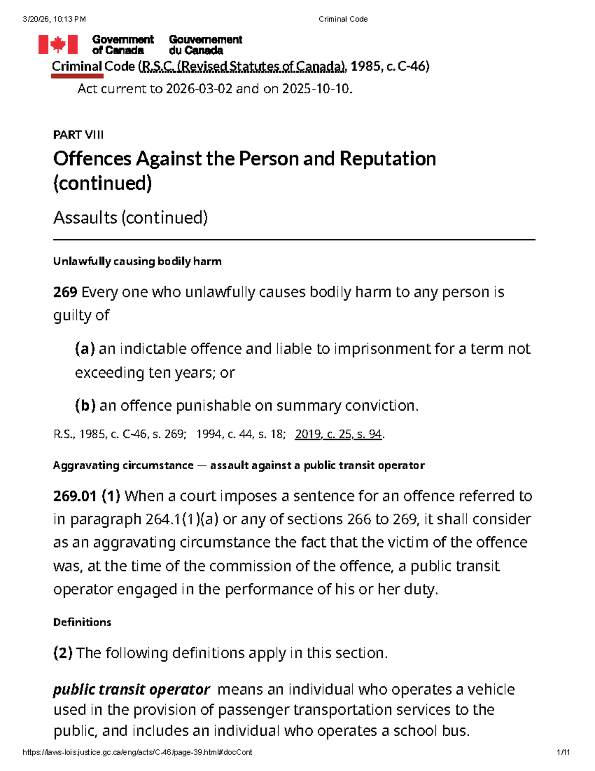 Criminal Code (R.S.C. 1985) - Assault & Sexual Assault Overview - Studocu