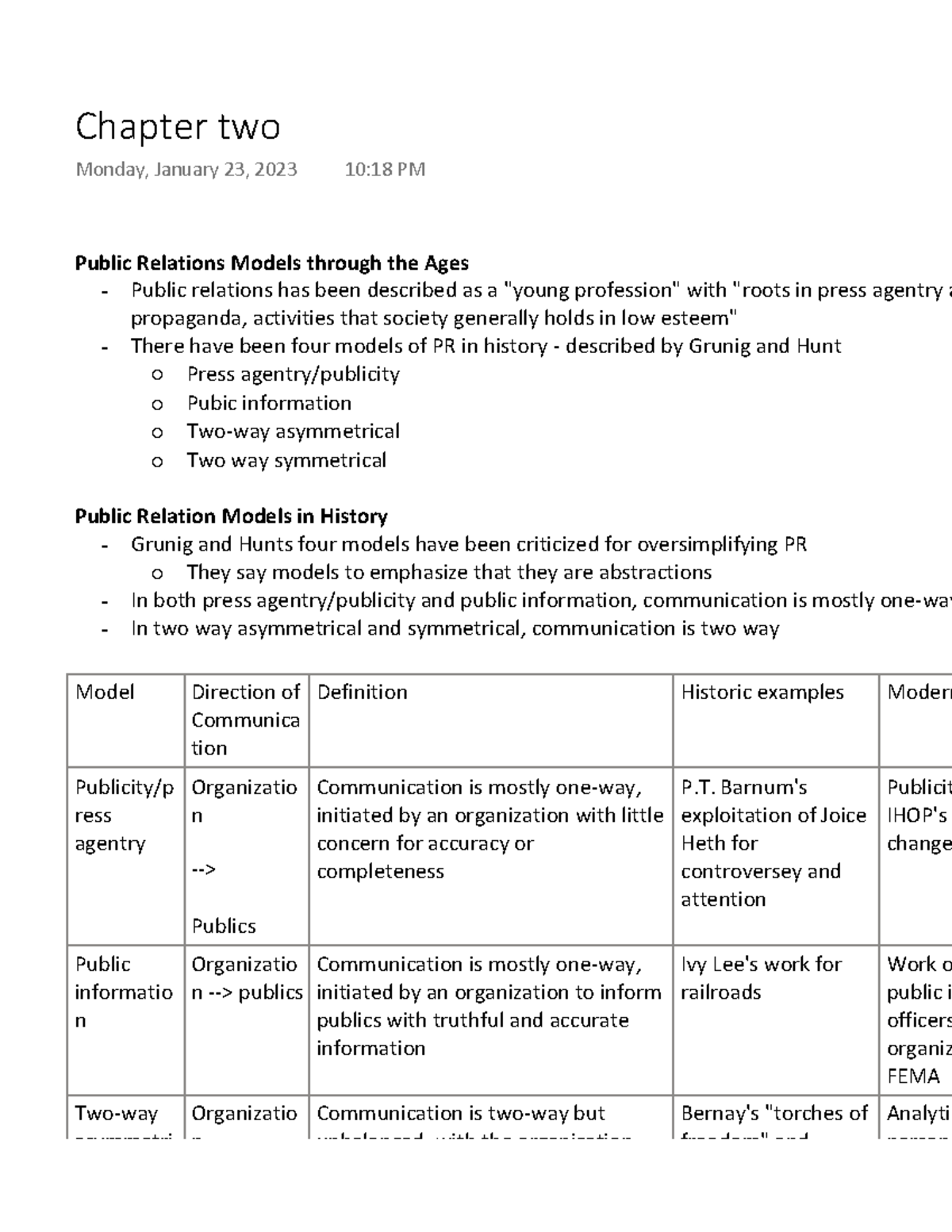 Textbook Chapter two reading notes - Public Relations Models through ...