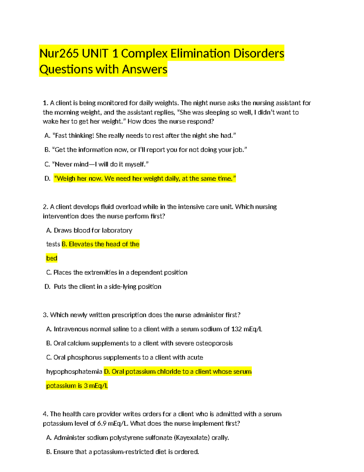 NR 304 Final Comprehensive Exam practice questions answers at end ...