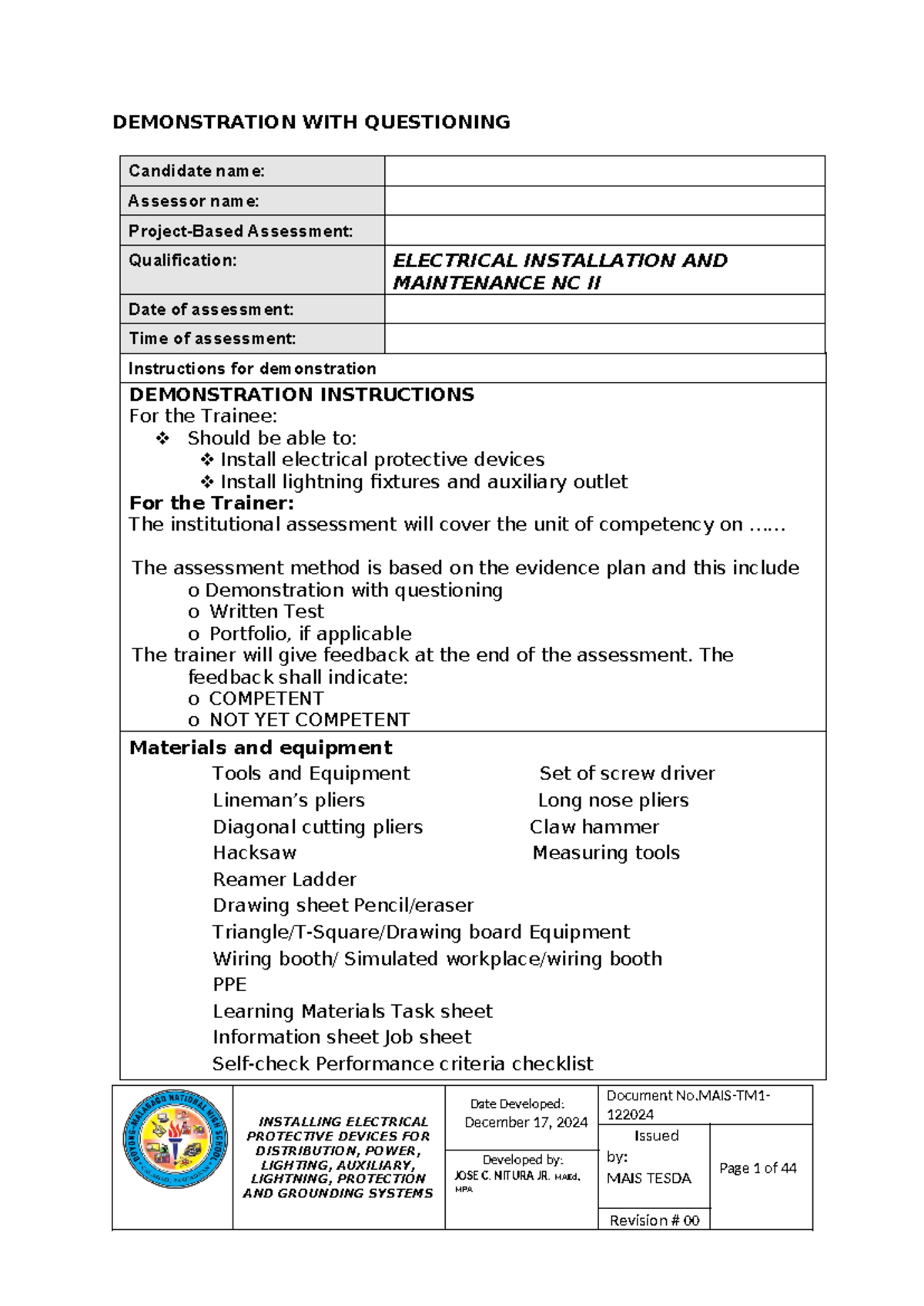Demonstration-WITH- Questioning - DEMONSTRATION WITH QUESTIONING ...