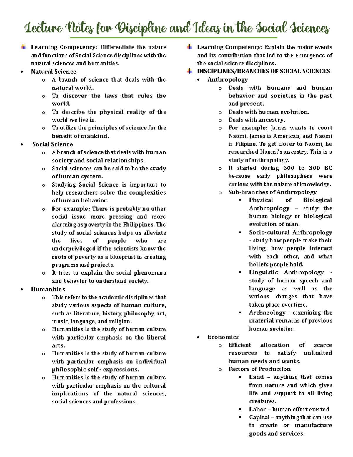 Lecture Notes DISS: Understanding Social Science Disciplines - Studocu