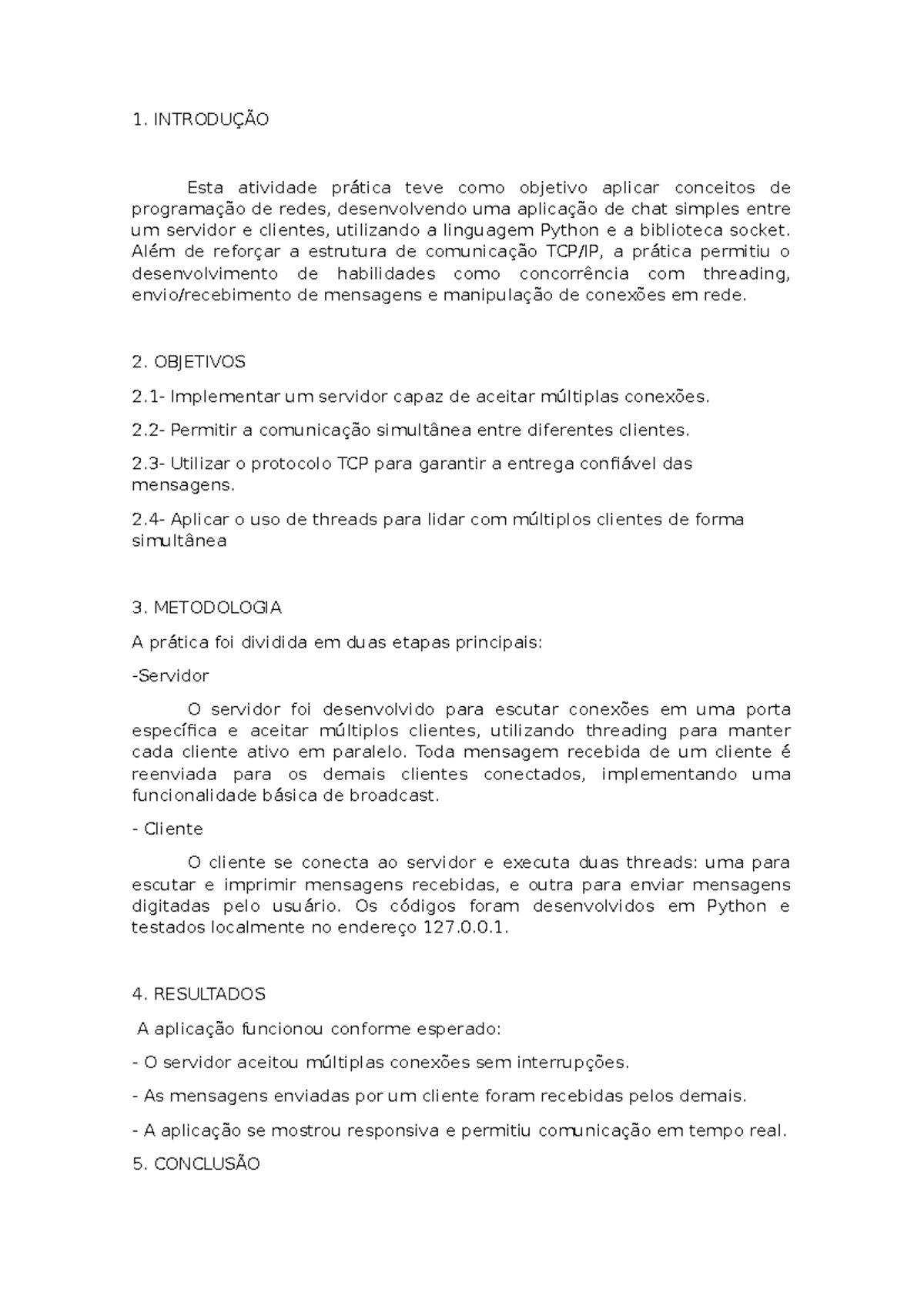 Programação de Redes - Portfolio de Aplicação de Chat em Python - Studocu