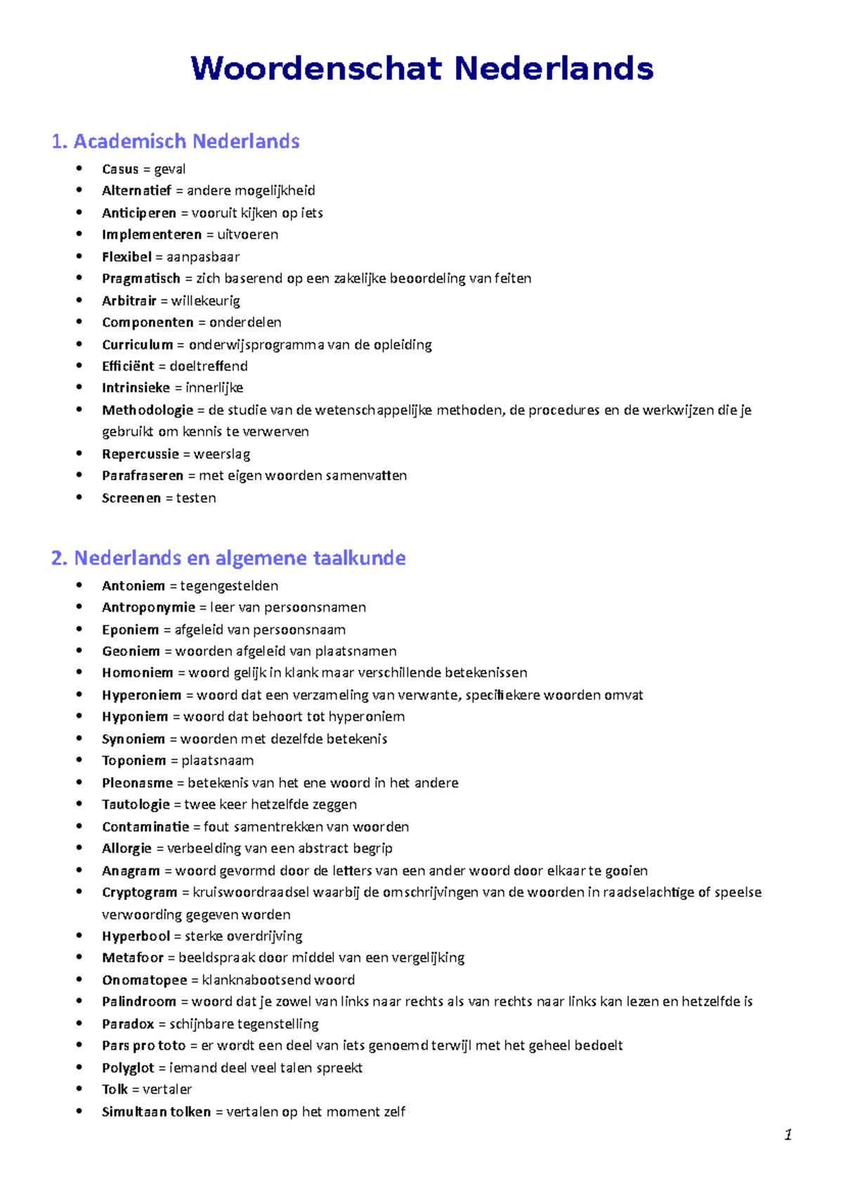 Woordenschat Nederlands 1: Terminologie en Concepten voor Taalstudie -  Studocu