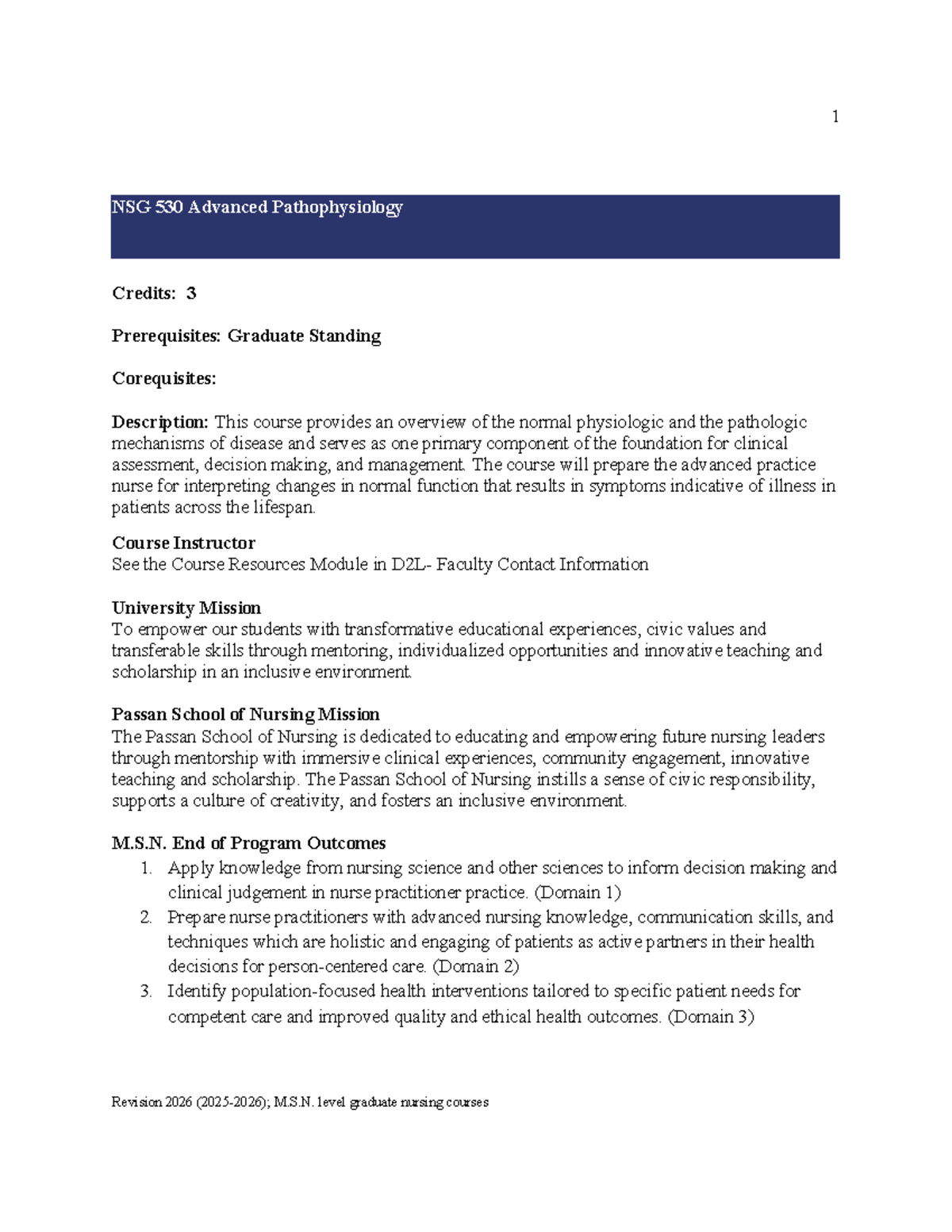 NSG 530 Advanced Pathophysiology Syllabus and Course Overview - Studocu