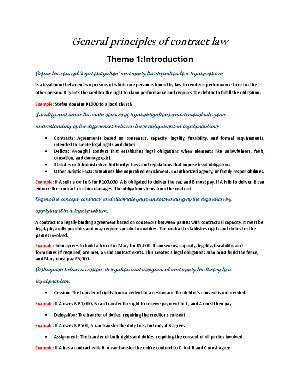 Theme 1: Intro to Contract Law - Key Principles & Legal Applications ...