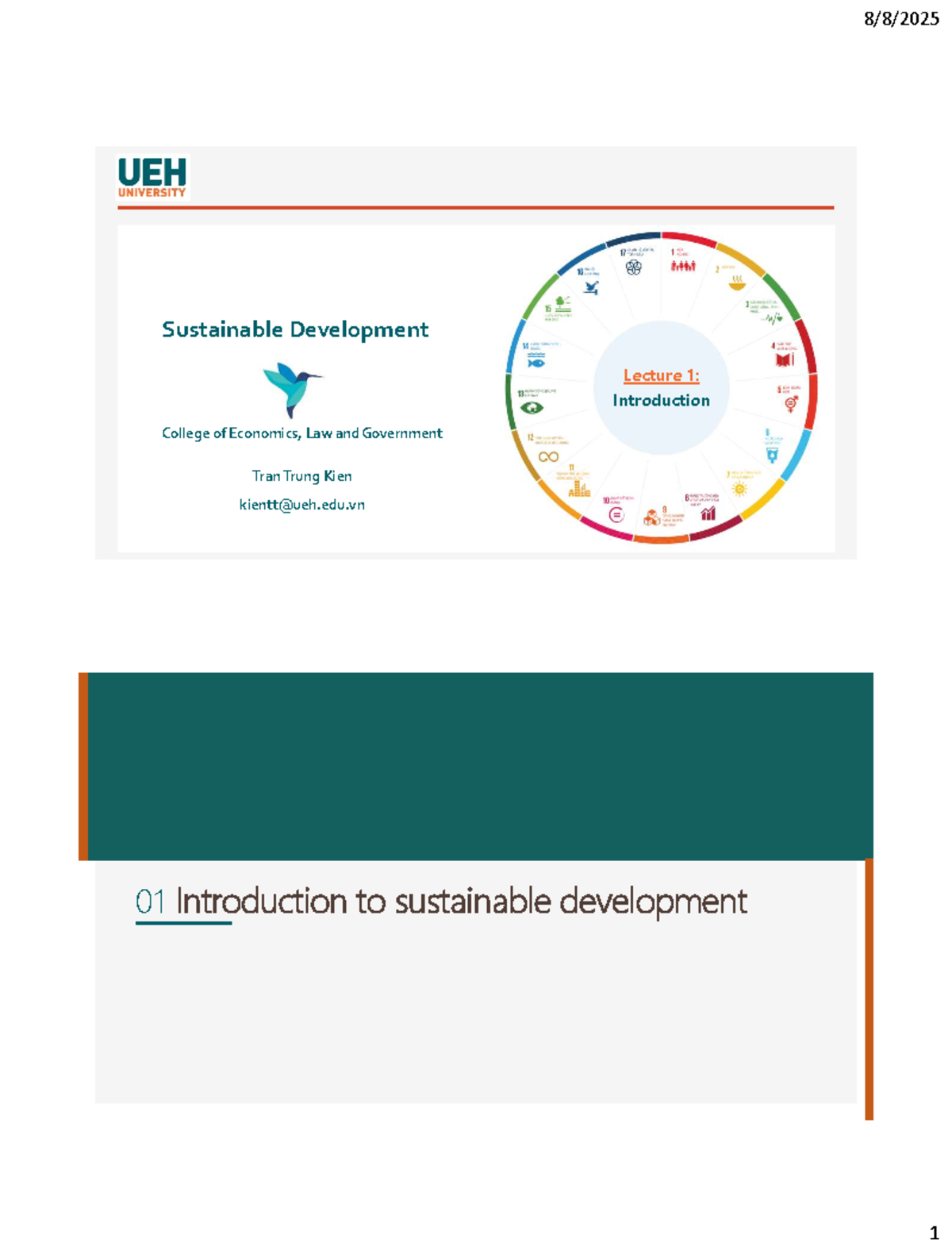 Sustainable Development Lecture 1: Introduction to SD and Global ...