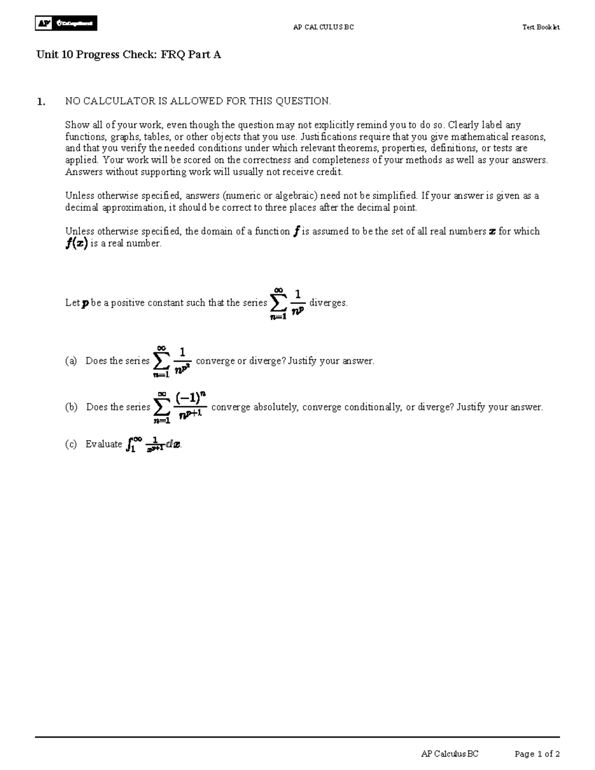 AP CALCULUS BC Unit 10 Progress Check: FRQ Part A Guidelines - Studocu