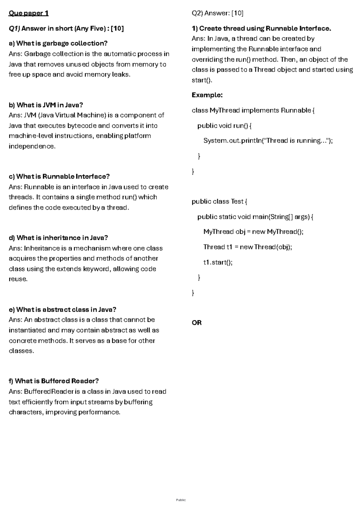 Java IMP - Important Questions for Paper 1 (Q1-Q6) - Studocu